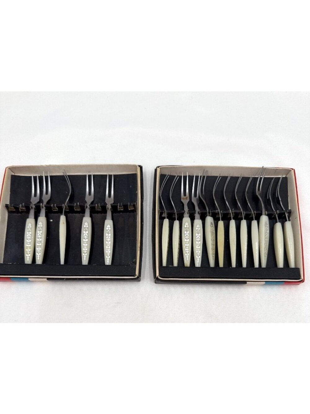 17 Stainless Steel Mini Forks Decorative Handles Fruit & Cheese Retro 70's